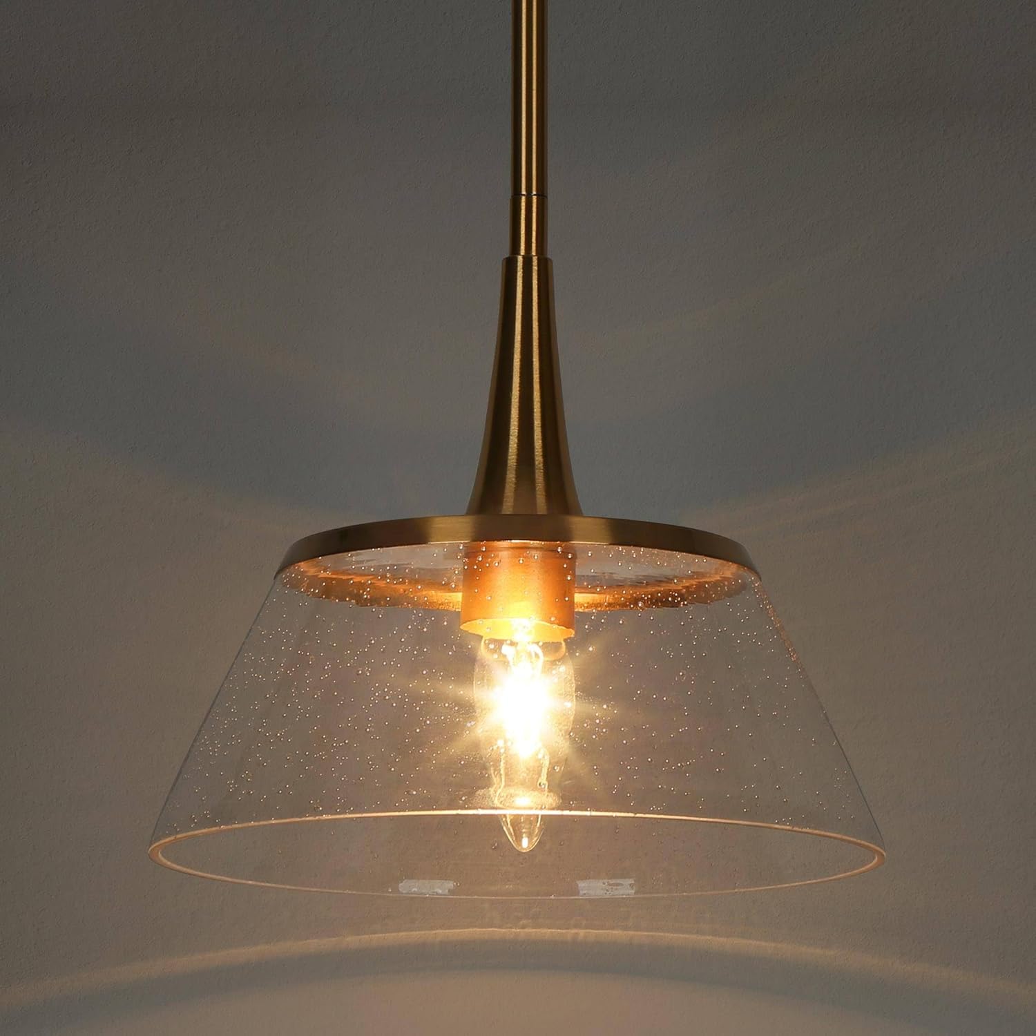 KSANA Gold Pendant Lights Kitchen Island, 1-Light Brass Kitchen Pendant Lighting Over Island with Seeded Glass Shade, Modern Replica Electroplated Copper Pendant Light Fixtures