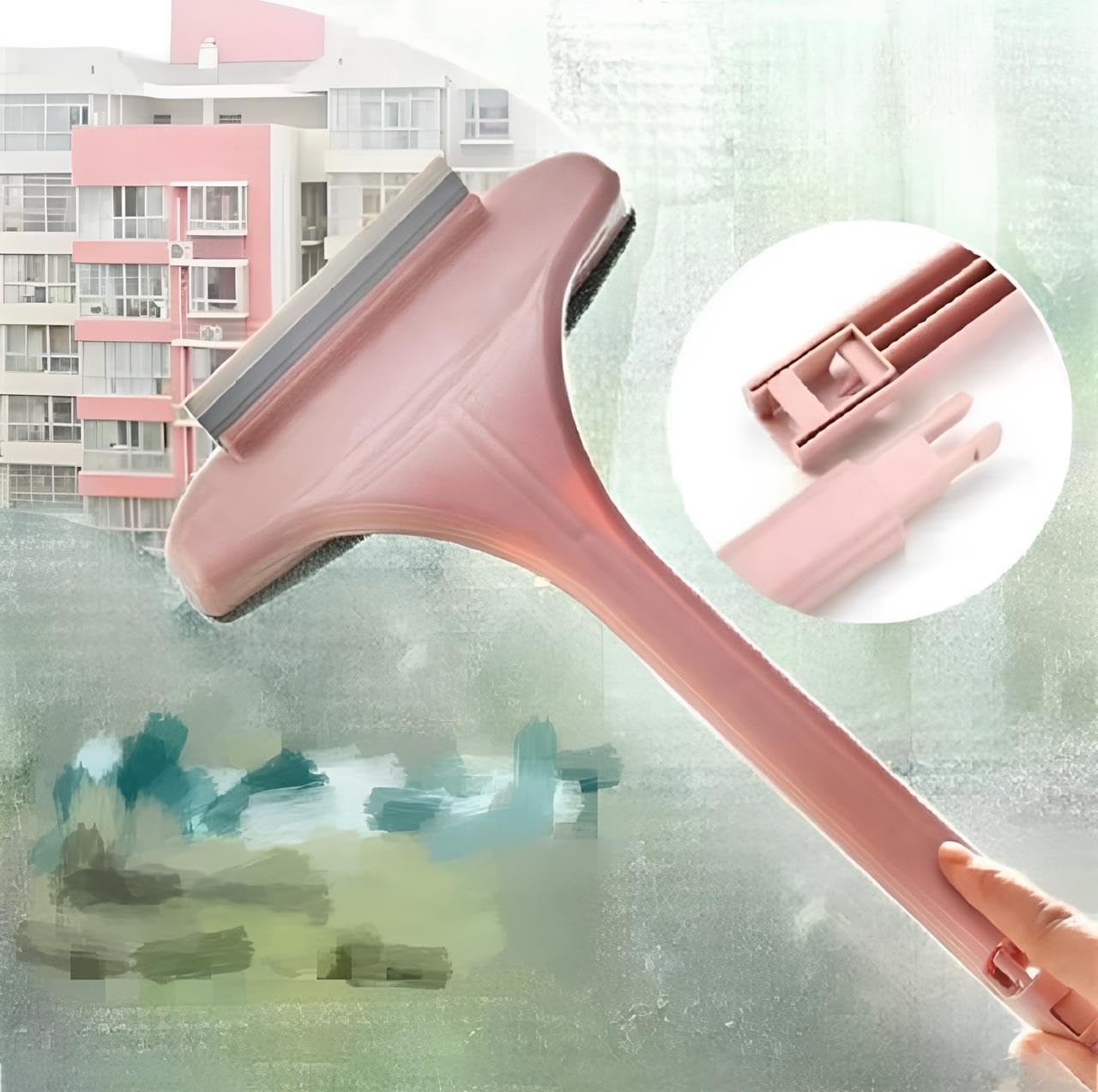 Akshar Divine Portable Mini Double Side Window Mesh Cleaner for Home Use, Handheld with Hose, Pink