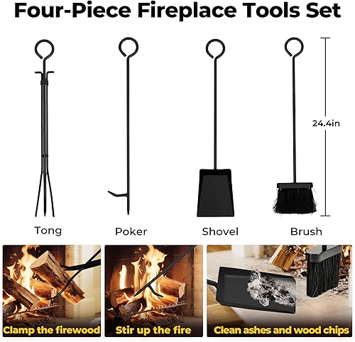 Miniatura 8 de AMAGABELI GARDEN & HOME Estante grande de leña de 31.6 pulgadas, juego de herramientas para chimenea, soporte de madera para interiores, con
