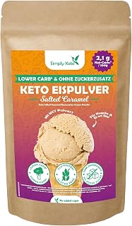 Simply Keto Lower-Carb* Salz-Karamell Eis Mix - Cremiges Eis ohne Zuckerzusatz mit nur 2,6 g Netto-Kohlenhydrate - ohne Maltit - Glutenfrei, sojafrei & ketogen - Maxipack für 50 Portionen (500 g)