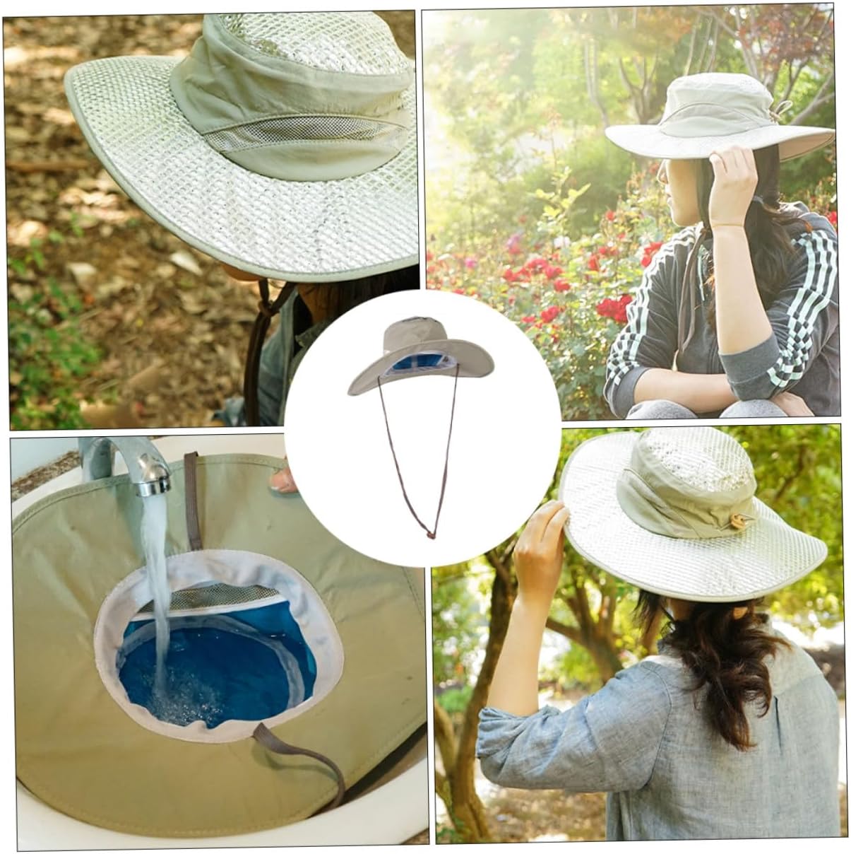 Cool UV Sun Protective Fishing Hat, Breathable Outdoor Sports Cap with Cooling Fabric, Foldable One Size for Hiking, Biking, Camping, and Fishing Beige