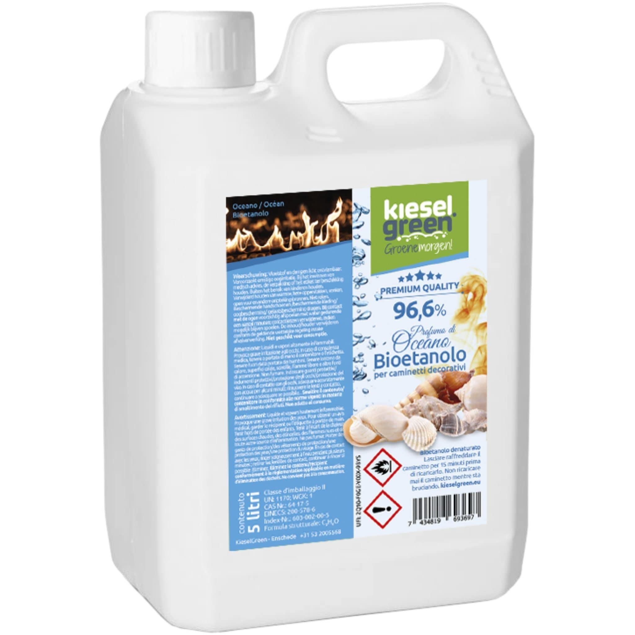 KieselGreen Bioethanolo 5 litri con Fragranza per Caminetto a Etanolo – Bio-etanolo profumato per Ambienti, molte Fragranze - Profumo per Caminetto a bioetanolo da Interno o da Tavolo WE5
