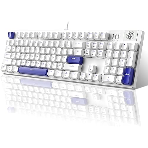 MageGee Mechanical Gaming Keyboard LED Blue Backlit and Wired USB 104 Keys Keyboard with Whale Switches, for Windows PC Laptop Game(Klein Blue)…