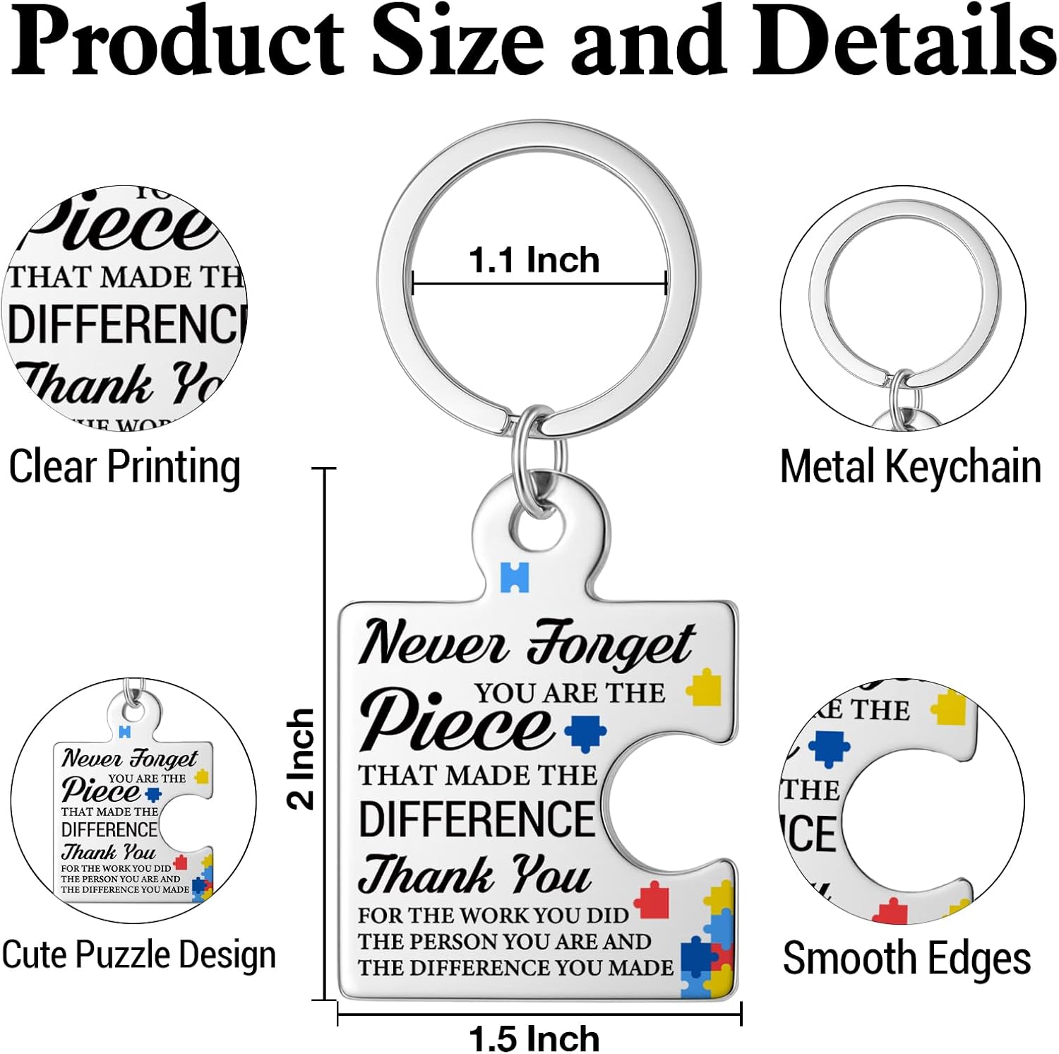Thank You Appreciation Gifts for Employee Teacher Mentor Nurse, Going Away Retirement Gift for Coworker Boss, Never Forget You are the Piece that Made the Difference Puzzle Piece Metal Keychains - Image 2