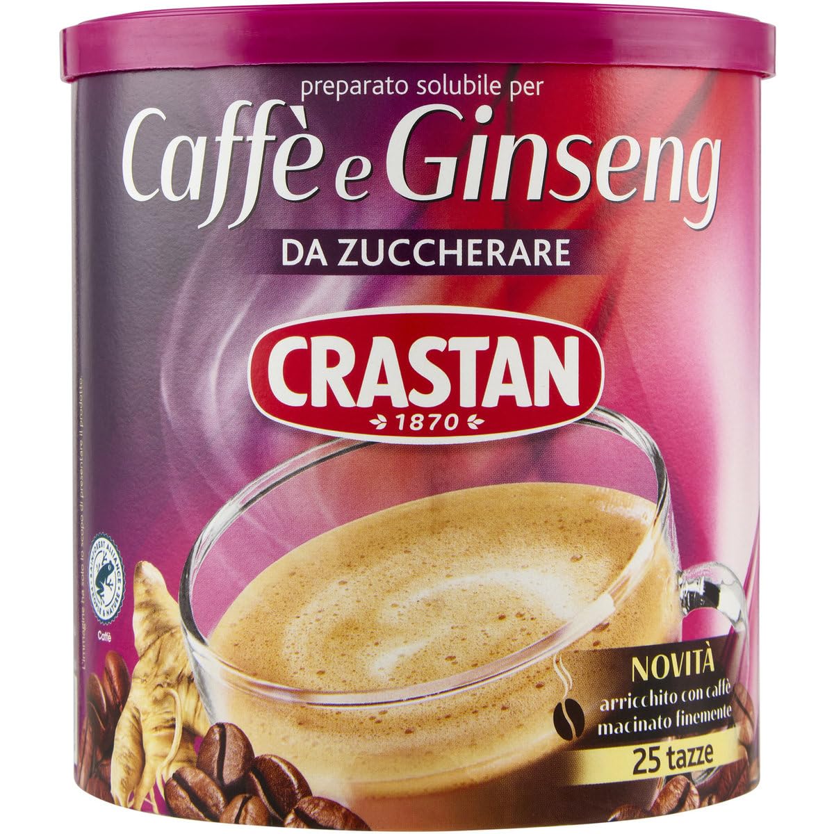 Crastan Ginseng e Caffe' Solubile, sin azúcar, ginseng instantáneo y café, 2 x (200 g, 25 tazas) + llavero Beni Culinari gratis