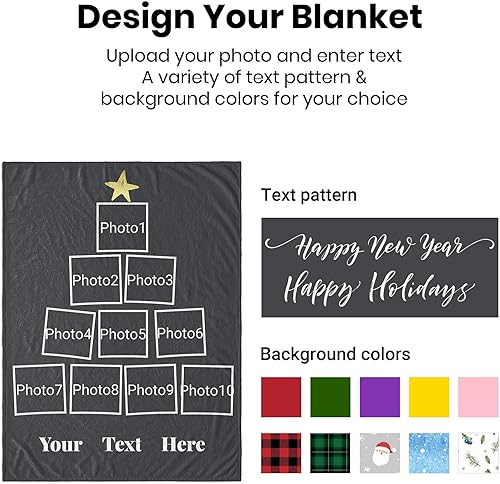 Miniatura 6 de Manta personalizada con texto fotográfico, manta de Navidad personalizada, manta de franela personalizada para bebés, familiares, parejas y amigos,