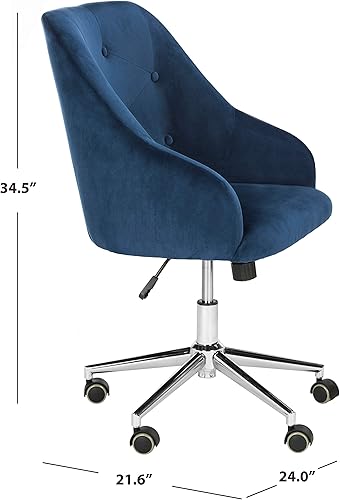 Miniatura 3 de Safavieh Home Evelynn Silla de oficina giratoria copetuda de terciopelo azul marino y patas cromadas Azul