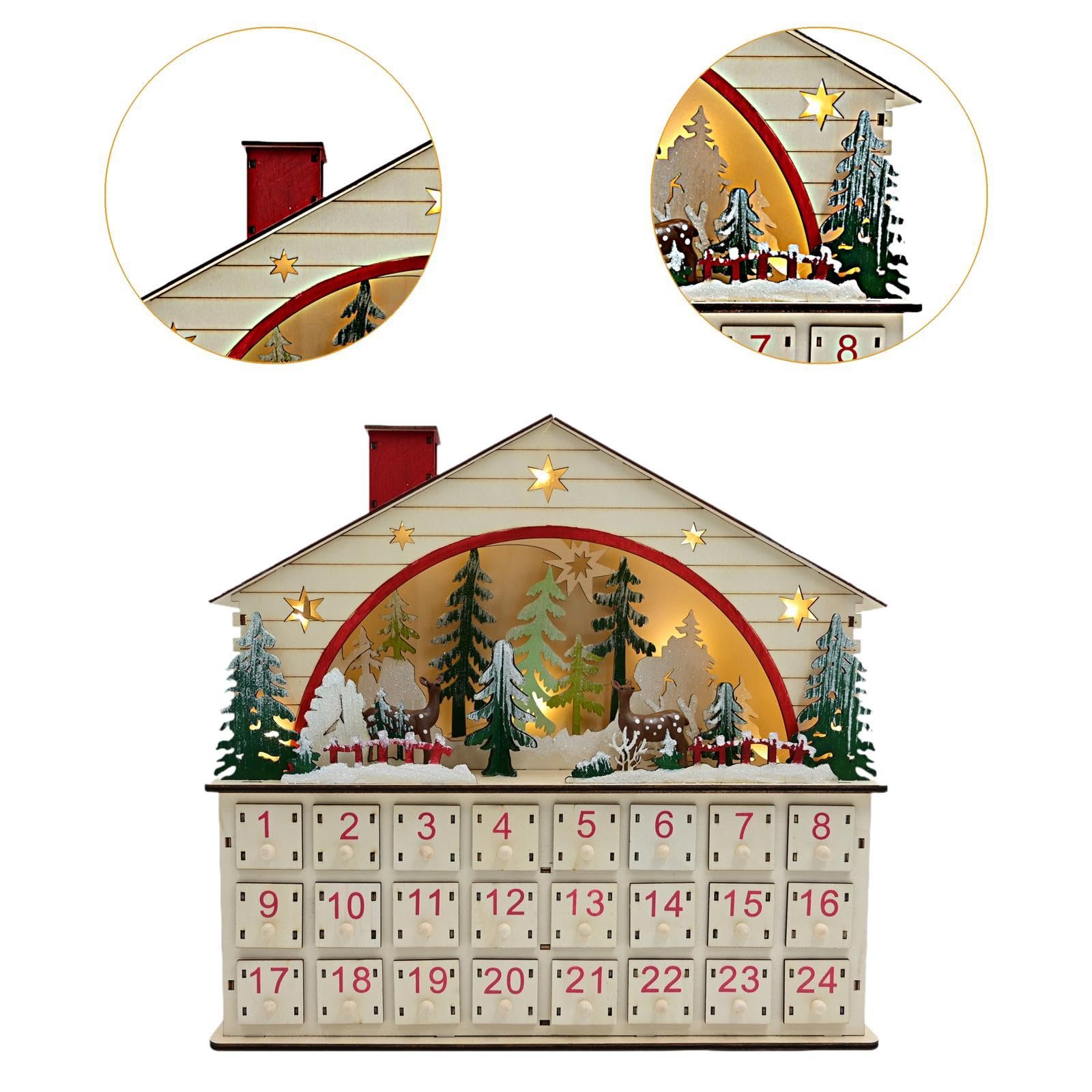 Weihnachtlicher Adventskalender aus, hausförmig, mit Beleuchtung für Wohnzimmer