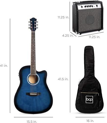 Miniatura 7 de Best Choice Products Juego de iniciación de guitarra eléctrica acústica para principiantes con 41 pulgadas, diseño de corte de madera, funda,