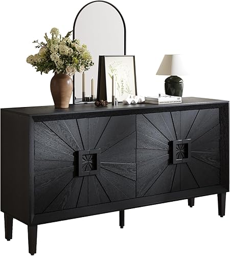 Miniatura 275 de Aparador moderno y elegante con patas y asas de metal dorado y estante ajustable, mesa consola clásica de 60 pulgadas, mesa de sofá, mesa de entrada