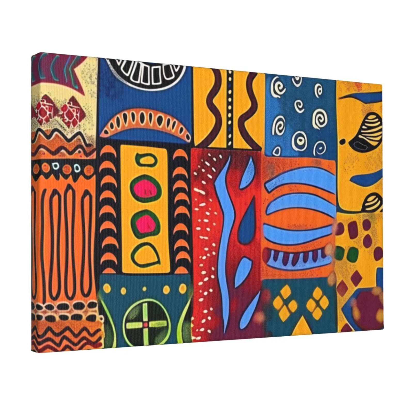 YKLJG African National Patterns Printed Wall Art Canvas Prints 45x30 CM Wooden Framed Picture Painting Artwork for Bedroom Kitchen Home Office Decor