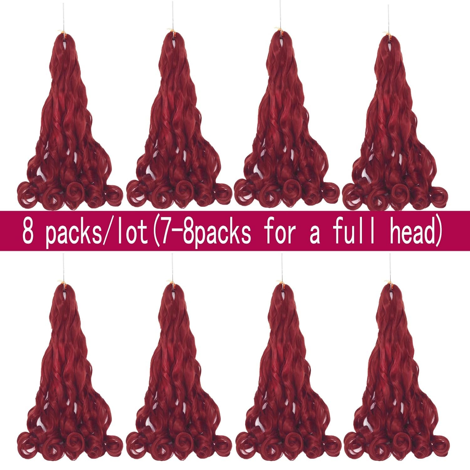 8 Packs French Curly Braiding Hair 30 Inch Loose Wave Spiral Curly Crochet Hair for Black Women Pre Stretched Braiding Hair with Curly Ends (30 Inch（Pack of 8）, #Burgundy)
