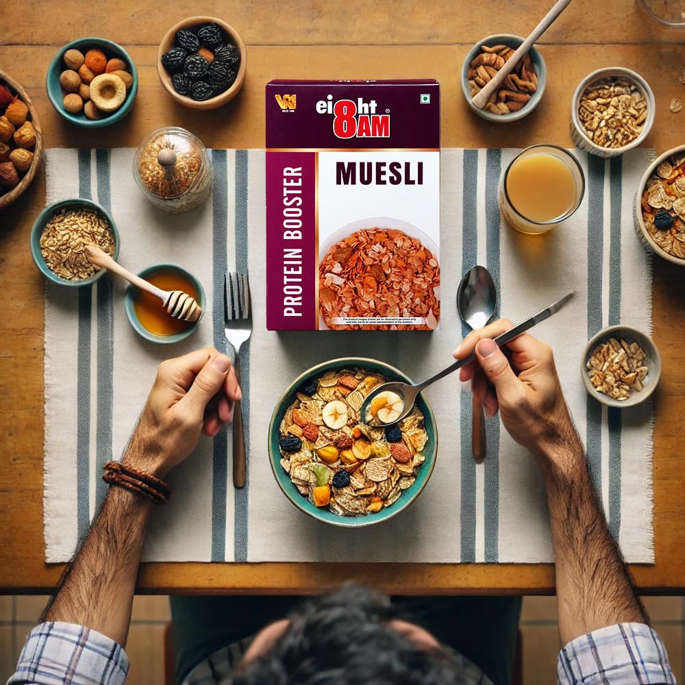 8AM Muesli Protein Booster, Tasty, Nutritious and Healthy Snacks, Include Whole Grains and Seeds, 425 gm Set of 2 4