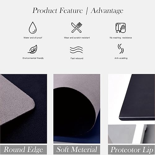 Miniatura 5 de Alfombrilla de escritorio extendida de piel sintética grande con protector de borde antideslizante, alfombrilla de escritorio para oficina, laptop,