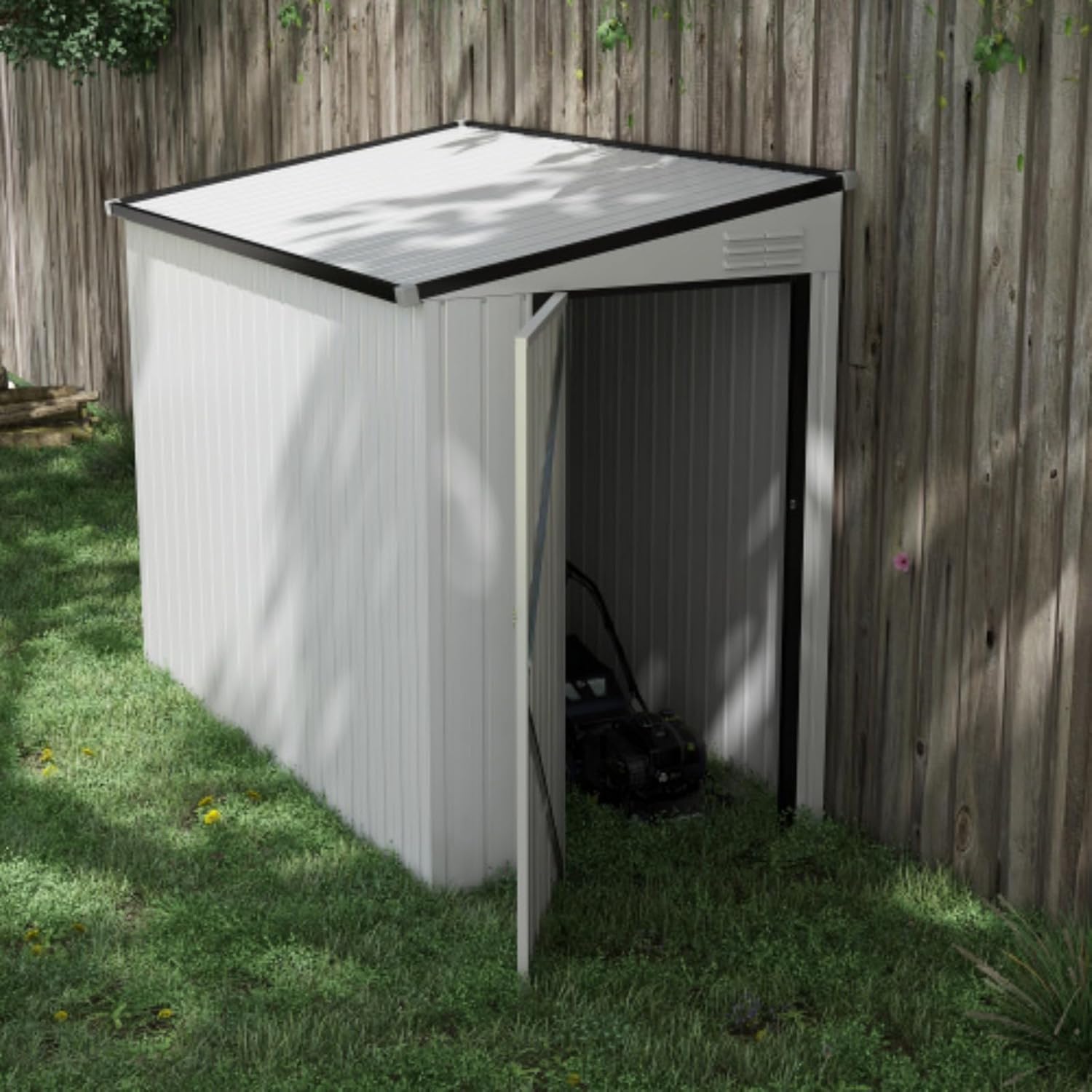 4' x 7.7' Yard Storage, Outdoor Storage Shed, Metal Storage Shed, Galvanized Metal Garden Tool Shed, Lockable Door and 2 Vents, Backyard, Bike, Patio, Garage, Lawn, White