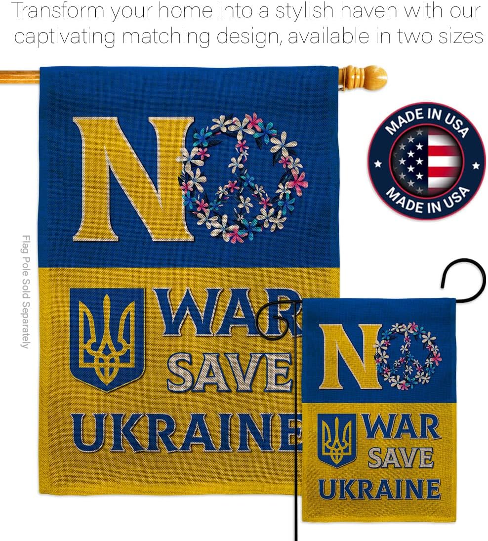 Breeze Decor No War, Save Ukraine Burlap Garden Flag Set Mailbox Hanger Support Cause House Decoration Banner Small Yard Gift Double-Sided, Made in USA