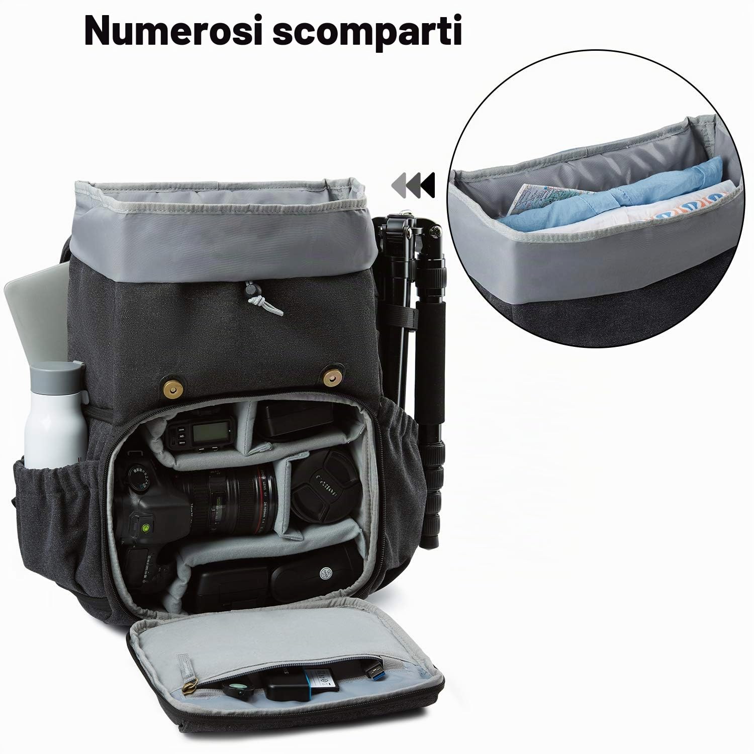 bagsmart Zaino per fotocamera DSLR, in tela, antifurto, Nero , L