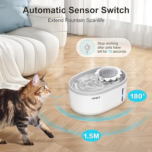 Miniatura 3 de NPET Fuente de agua para gatos de 2 L67 onzas con ventana de nivel de agua visible, bonita fuente de agua automática para mascotas con bomba