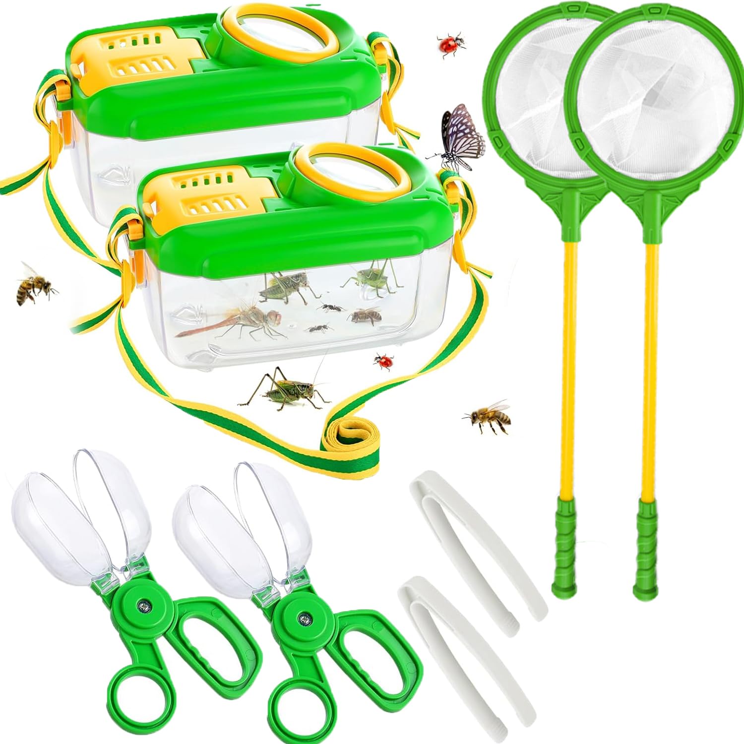 Bug Catcher Kit for Kids, Kids Bug Habitat with Magnified Viewer, Butterfly Net, Tweezer, Insect Catcher, Explorer Kit for Outdoor Play, Ages 3-8 (2 Set)