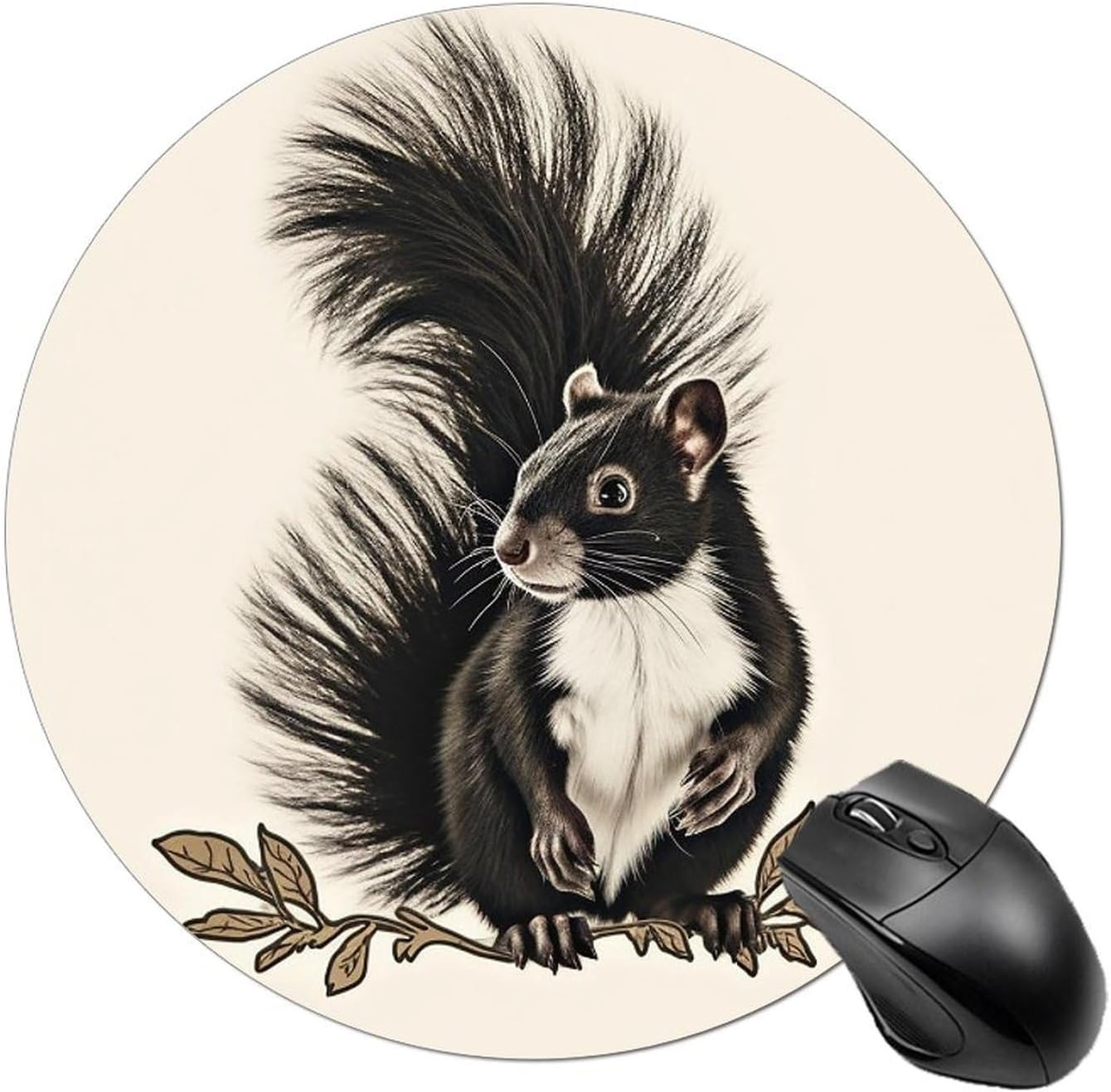Skunk Round Mousepad Funny Small MouseMat with Non-Slip Rubber Base and Stitched Edge Gaming Mousepad for Home Office Dorm Desk Decor Accessories for Home Office Work 7.8x7.8 Inches