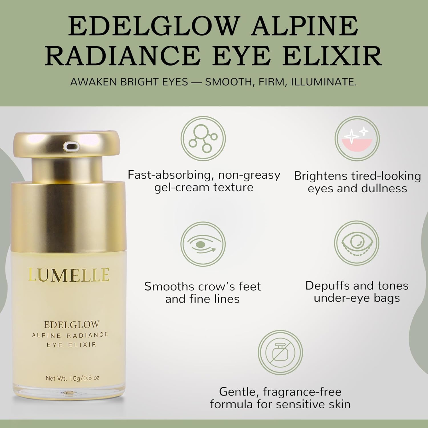 LUMELLE Alpine Radiance Eye Cream & Serum for Dark Circles, Brightening, Firming, Smoothing, Reviving Anti-Aging Skin Care