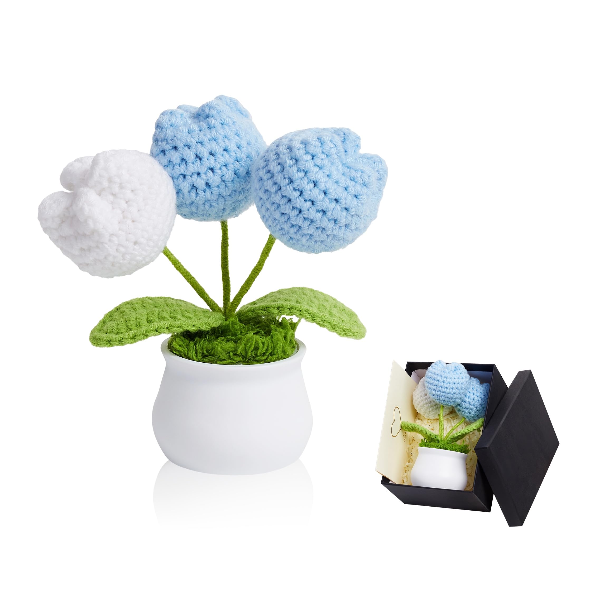 MAIBAOTA Handmade Blue Tulips Crochet Flowers Knitted Flowers Bouquet — image 1