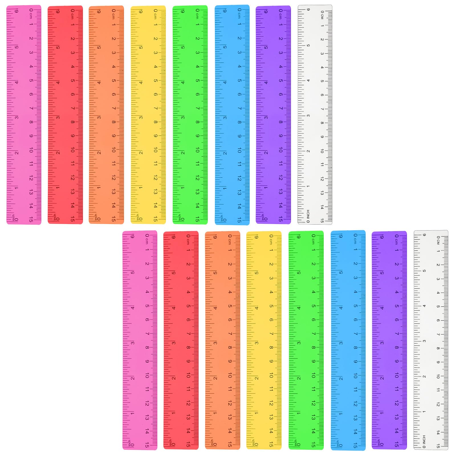 JJUNW 16 Pcs 6in Color Plastic Rulers with Millimeter and Inches