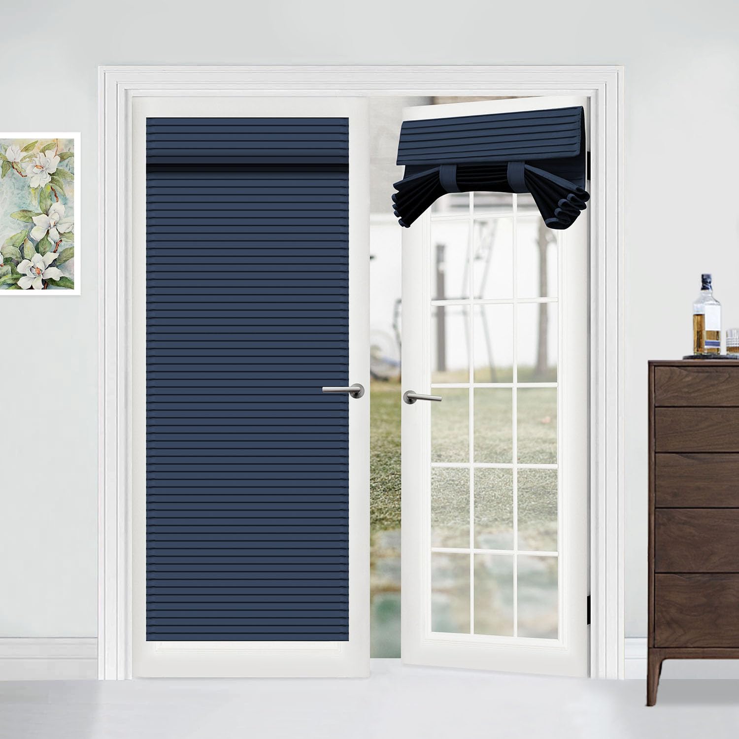 Muamar Blackout Curtain - Privacy Thermal Insulated Tricia Window Curtains for Patio French Door Front Sidelight, Tie up Shade, W25 x L70 inch, 1 Panel, Navy Blue — image 1