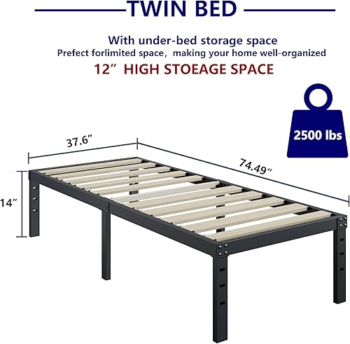 Miniatura 51 de ZIYOO Base de cama tamaño Queen de 18 pulgadas de alto, listones de madera de 3 pulgadas de ancho con soporte de 3500 libras para colchón de espuma,