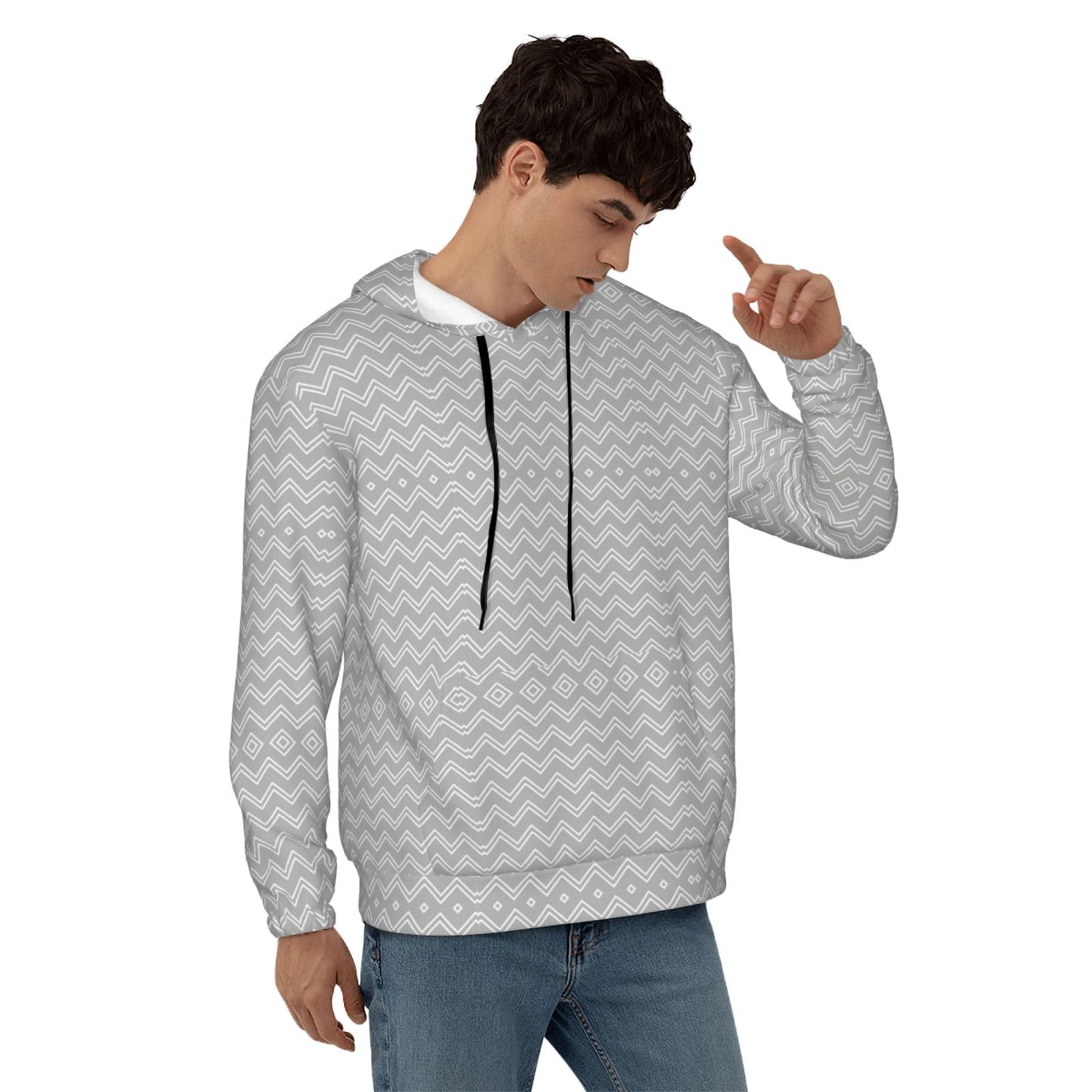 Męska bluza z kapturem w szare paski, swobodny nadruk graficzny sweter z kapturem koszule z kieszenią