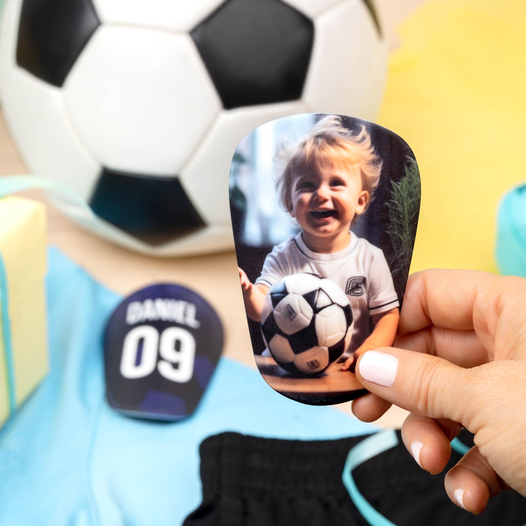 Wanapix | Espinilleras de Fútbol Personalizadas Mini | con Foto, Nombre, Número y Texto | Protección Integral | 8 x 10 cm