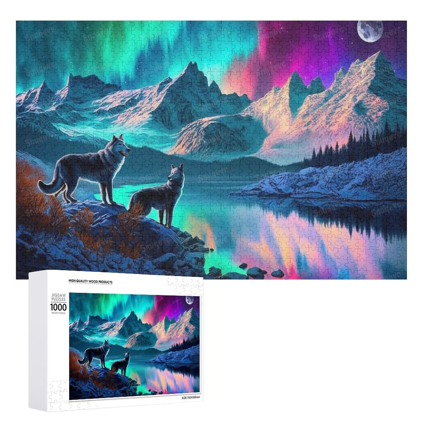Aurora Wolf Landscape Adult Jigsaw Puzzle 1000 Pieces - Eco-Friendly, Unique Artwork Jigsaw Puzzle, Great for Beginners and Seniors, Great Gift for Friends and Family โ image 1