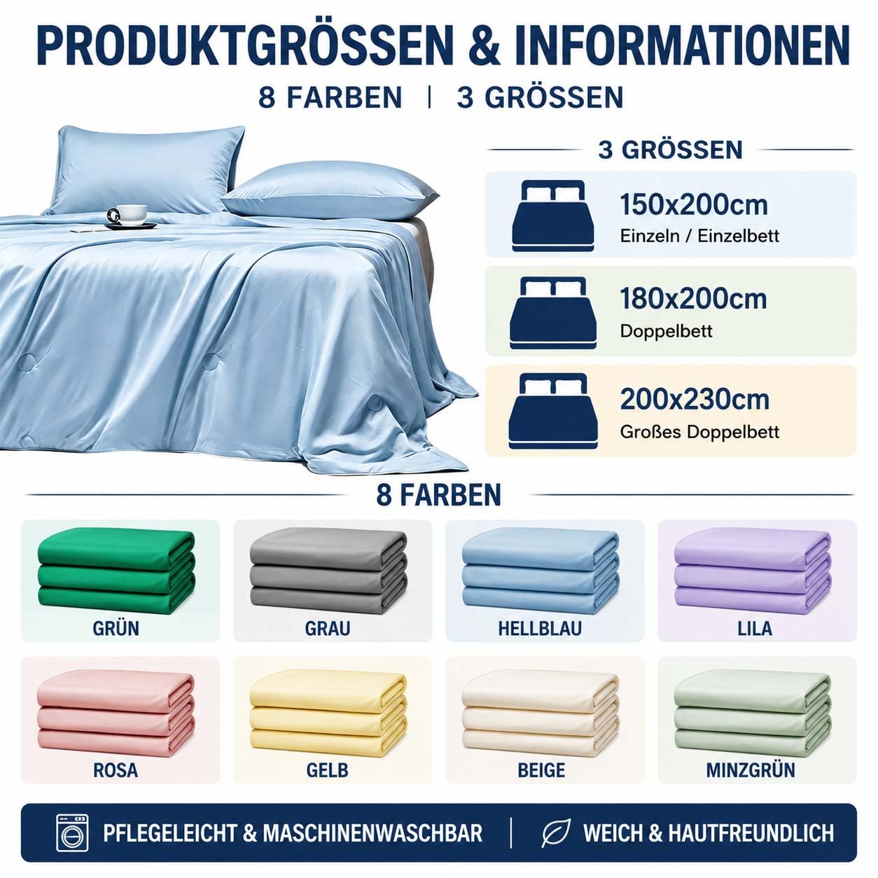 Anfaru Selbstkühlende Bettdecke Kaltseide 150x200 cm Blau Leicht Atmungsaktiv