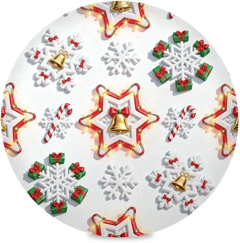 Miniatura 2 de Merry Christmas White Snowflakes Rounded placemats PVC Waterproof Place mat manteles para mesa de comedor 15.4x15.4in Set of 6