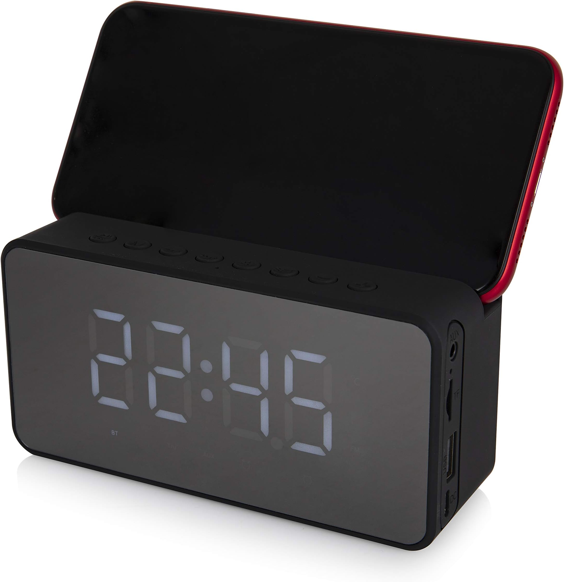 Akai A58117 Core Alarm Clock Bluetooth Speaker with Bluetooth, AUX/FM/TF/USB, 10W, Black