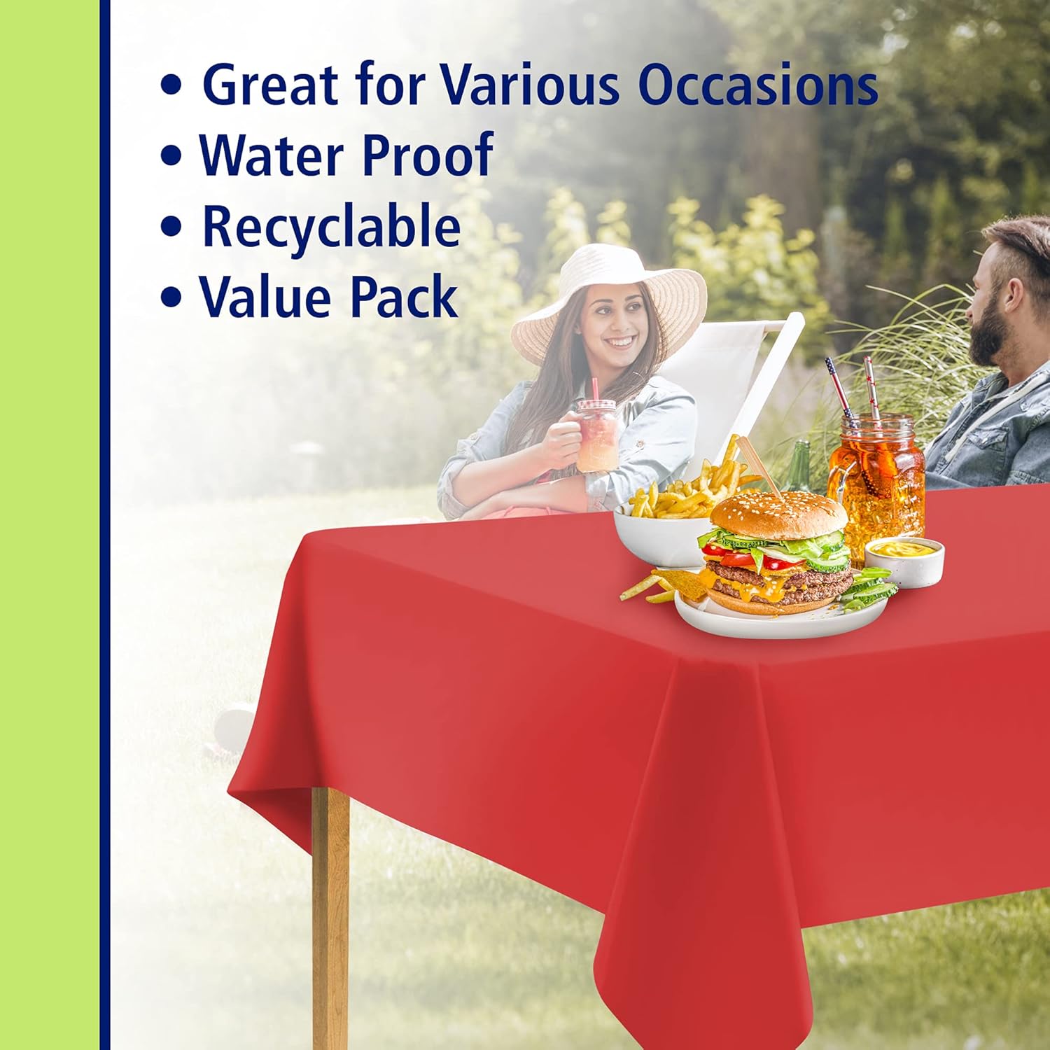 12 Count Plastic Tablecloth, Premium Heavy Weight, 54 x 108 inch, Rectangle, Red : Home & Kitchen