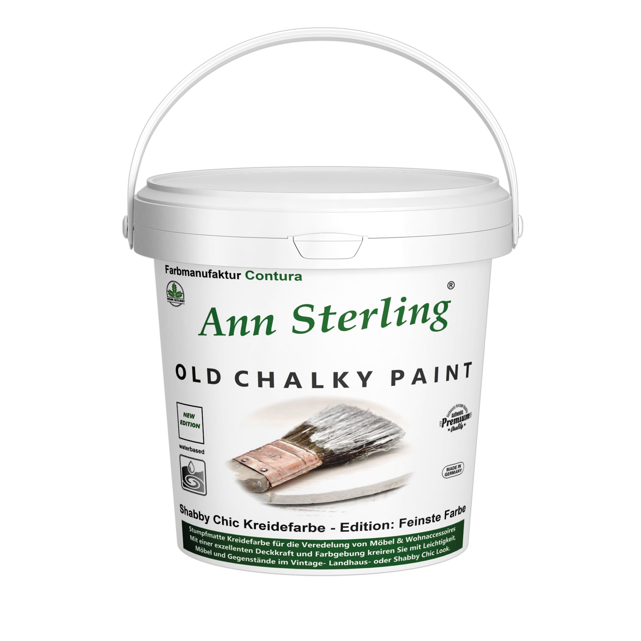 Ann Sterling 1,5 Kg Kreidefarbe Shabby Chic Farbe: Chalky White/Weiß Lack Chalky Paint 1.5 Kilo / 1 Liter