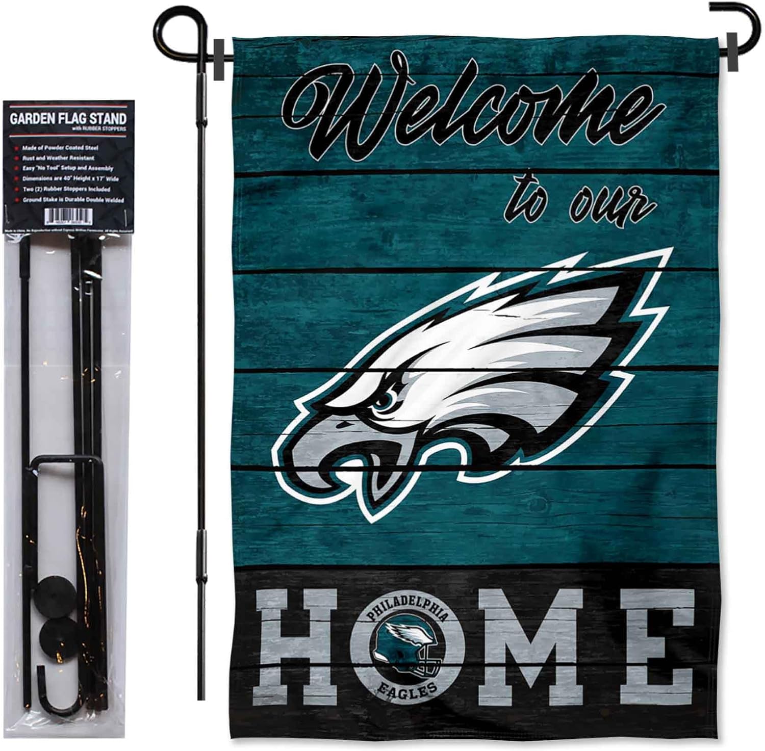 Philadelphia Eagles Welcome To Our Home Garden Flag and Flagpole Mount
