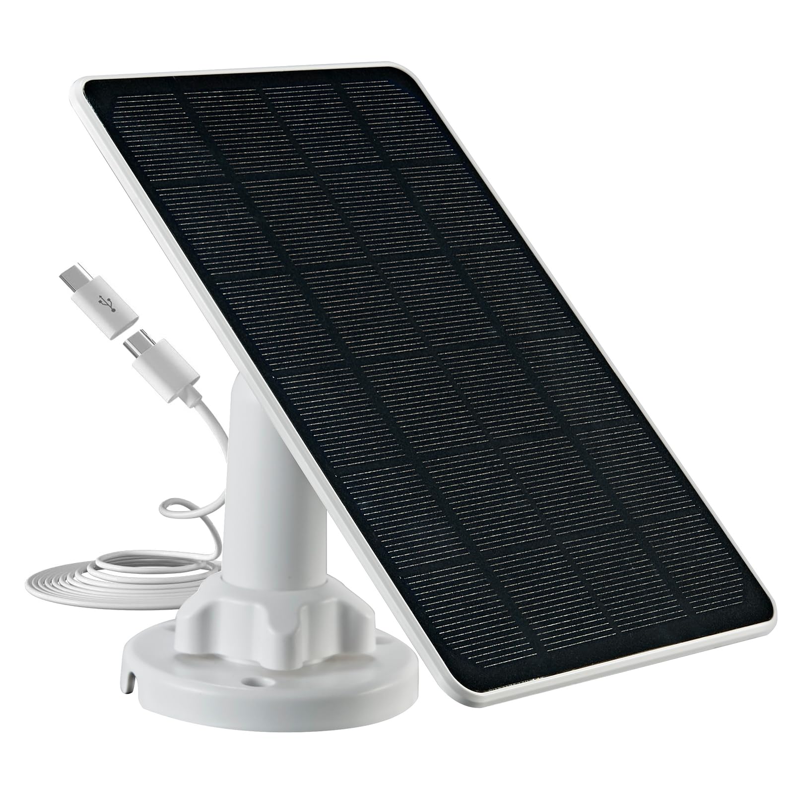 5W Solar Panel Charger, Solar Panel with Micro USB & USB-C Port for DC 5V Outdoor Rechargeable Battery Camera, IP65 Waterproof,9.8ft Cable,360°Adjustable Mounting Continuous Power for Outdoor
