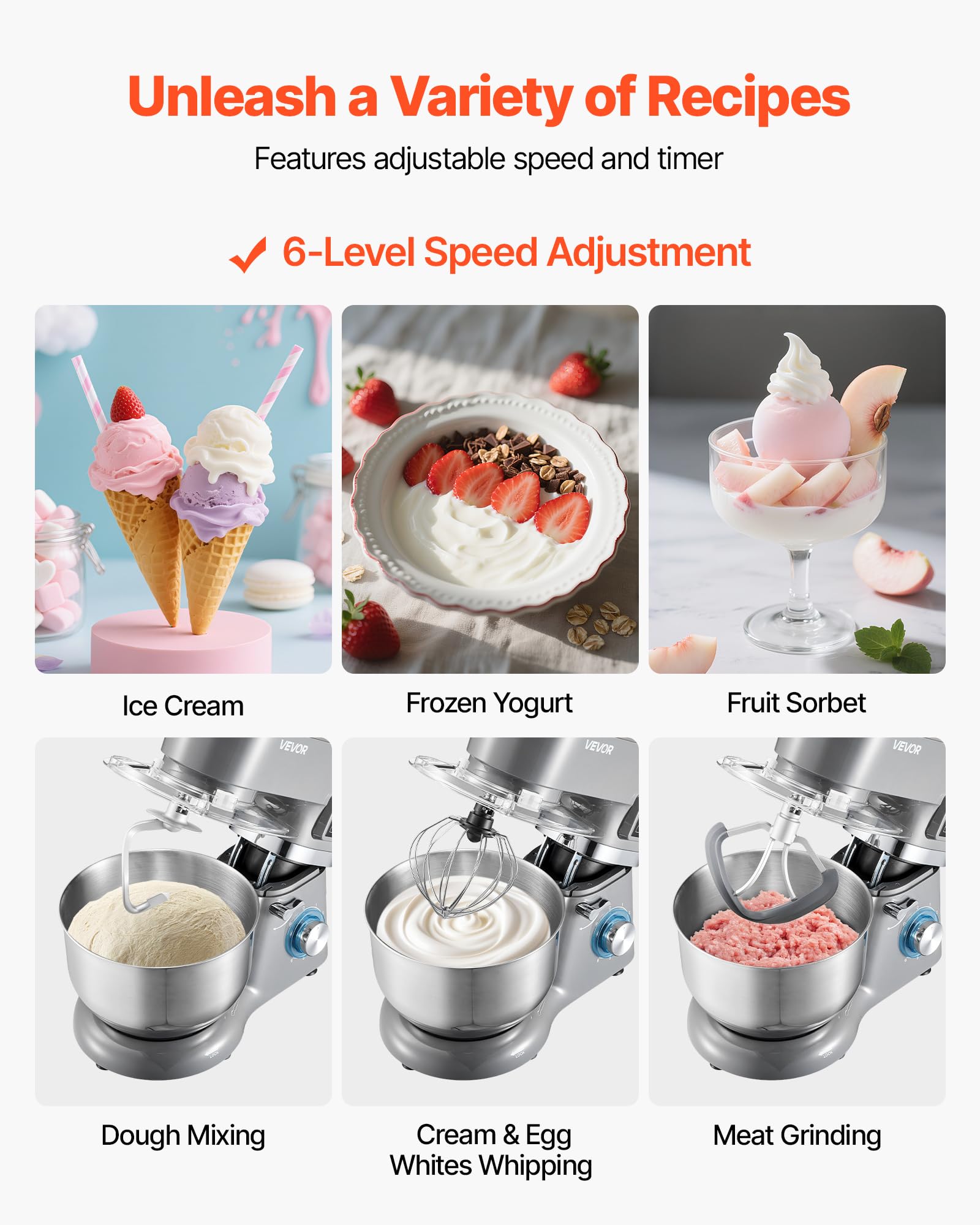 VEVOR Gelatiera 1,7L, Planetaria a 6 Velocità con Display Digitale a LED, Timer, Paletta, Gancio per Impastare e Paraspruzzi, per Yogurt Gelato Fai da Te, Gelato alla Frutta, Sorbetto, Grigio 1400W