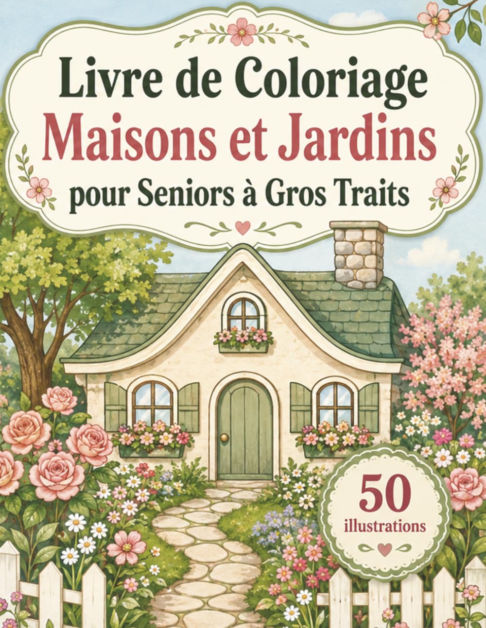 Livre de Coloriage Maisons et Jardins pour Seniors à Gros Traits: Cahier de coloriage facile avec cottages, serres, allées, fleurs et paysages de jardin apaisants