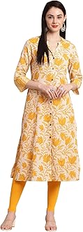 Pistaa's Women's Cotton Relaxed Fit A Line Floral Print A-Line Kurta