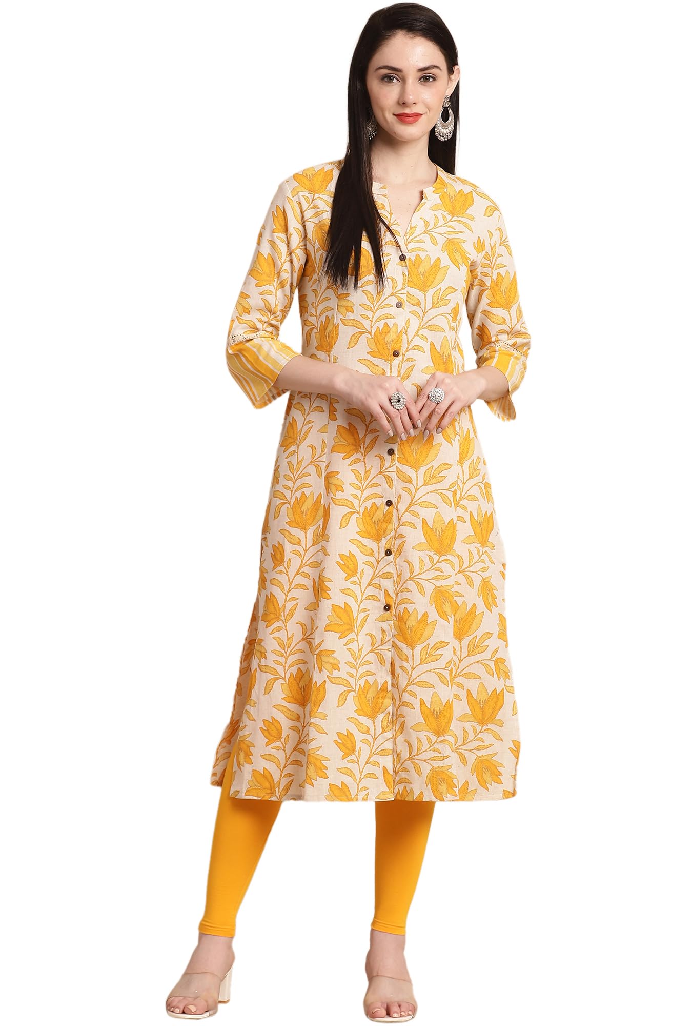 Pistaa'sWomen Cotton Floral Print A-Line Kurta for Women