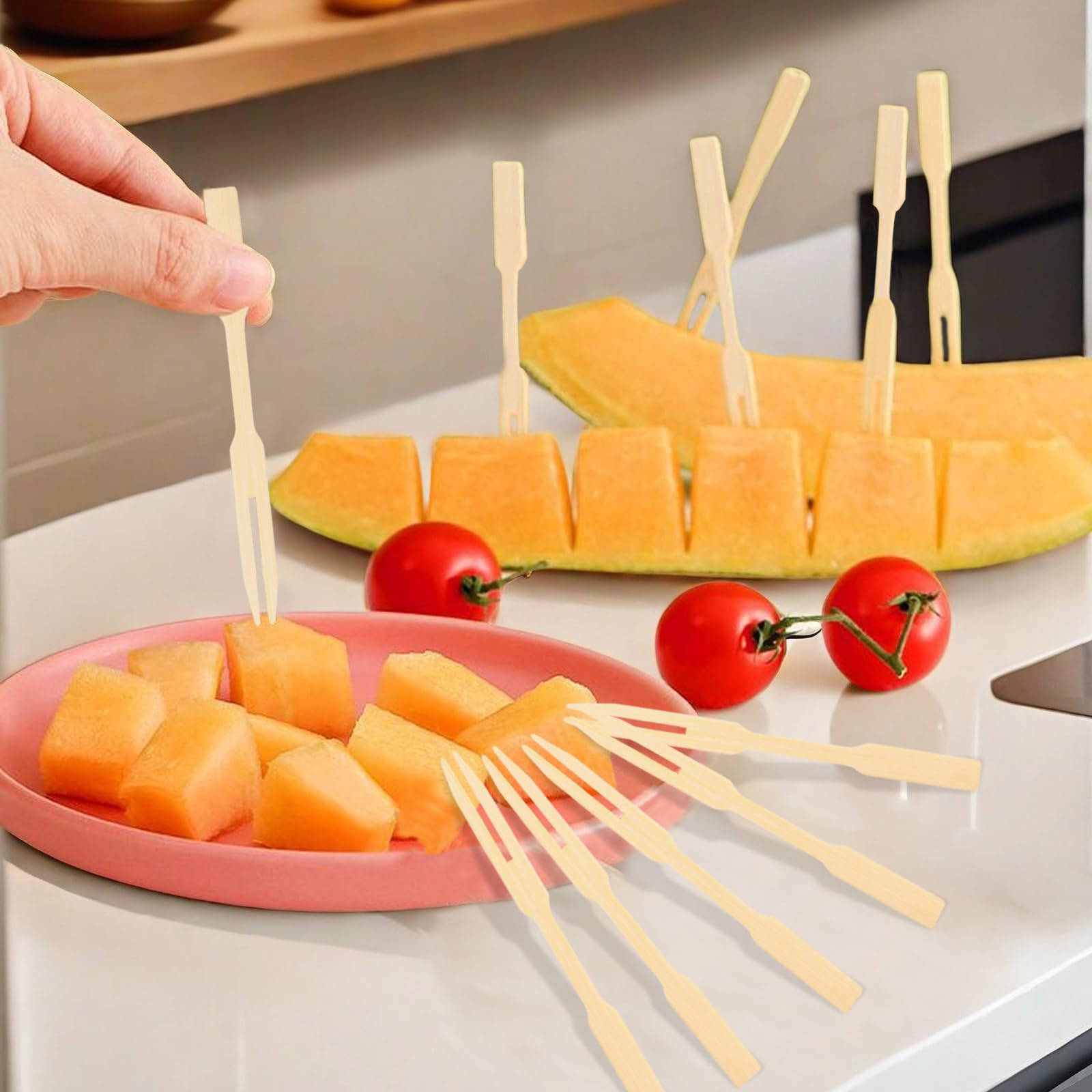 600 Forchette Cocktail In Bambù Usa E Getta - Forchette A Due Punte Per Finger Food E Antipasti - Foto 9