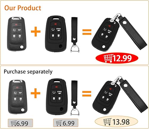 Miniatura 3 de 2 piezas de repuesto para llavero Chevy Buick con funda de silicona para llavero para Chevrolet Cruze Camaro Malibu Equinox Impala Buick GMC 5