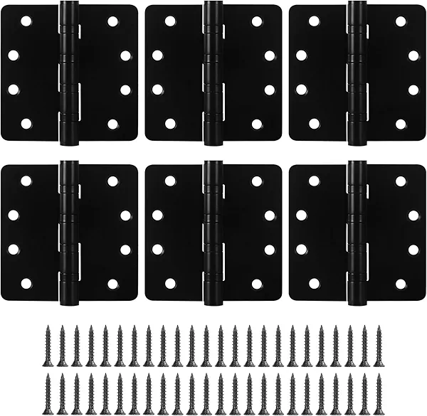 6 Pack Heavy Duty Door Hinges, 4 Inch Ball Bearing Door Hinges Stainless Steel Hinges with 1/4" Radius Corners, Heavy Duty Door Hardware for Left and Right Hand Door, Matte Black