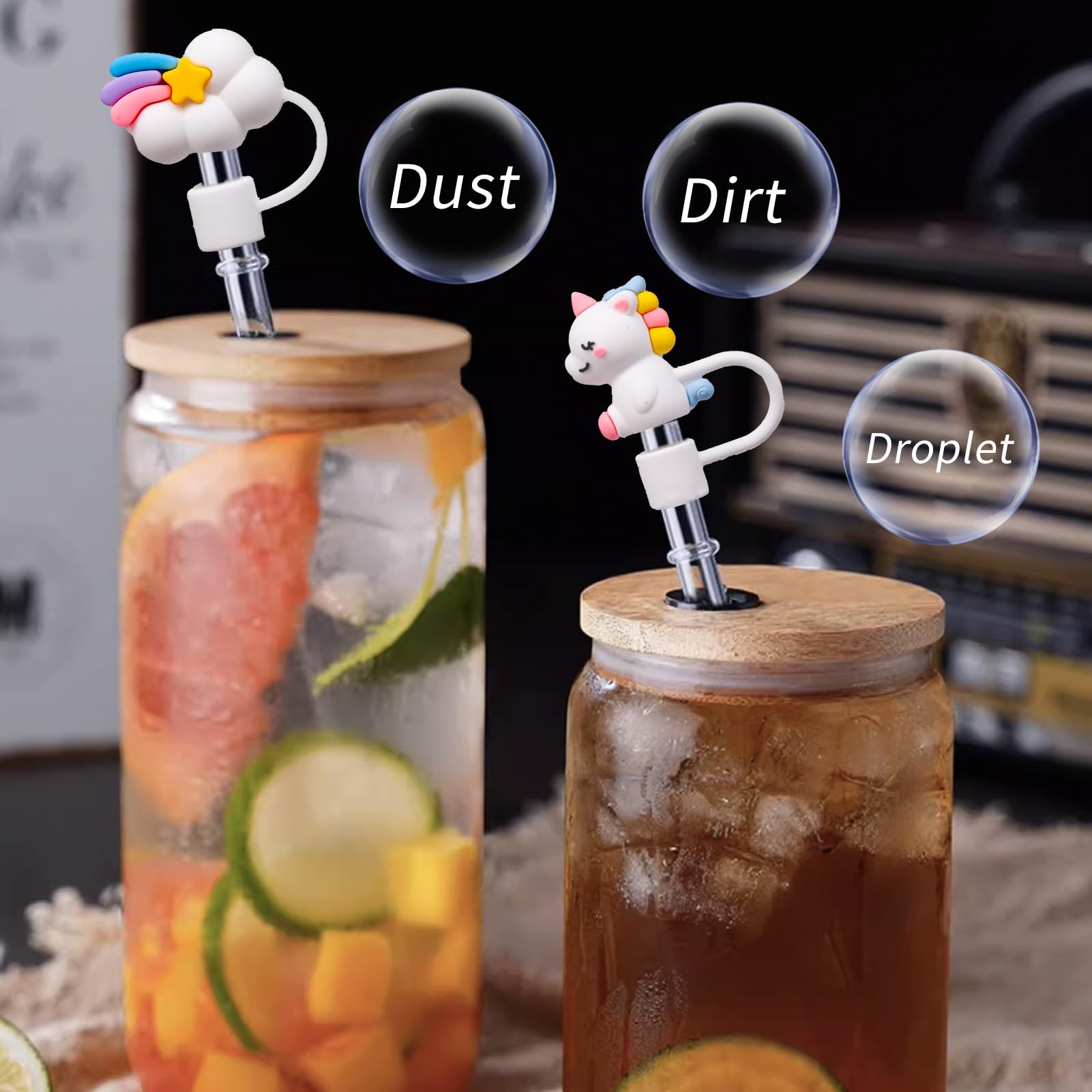 Accessoire Gobelet Silicone YISCOKO - Lot De 4 Couvercles De Paille Stanley En Silicone - Forme Fleur - 4 Couleurs - Compatible 10 Mm Protection Paille Silicone