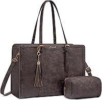 Vista 26 de LOVEVOOK Bolsa de mano para laptop para mujer, bolsa de trabajo vintage de 15.6 pulgadas con embrague, bolso grande de cuero para laptop con soporte