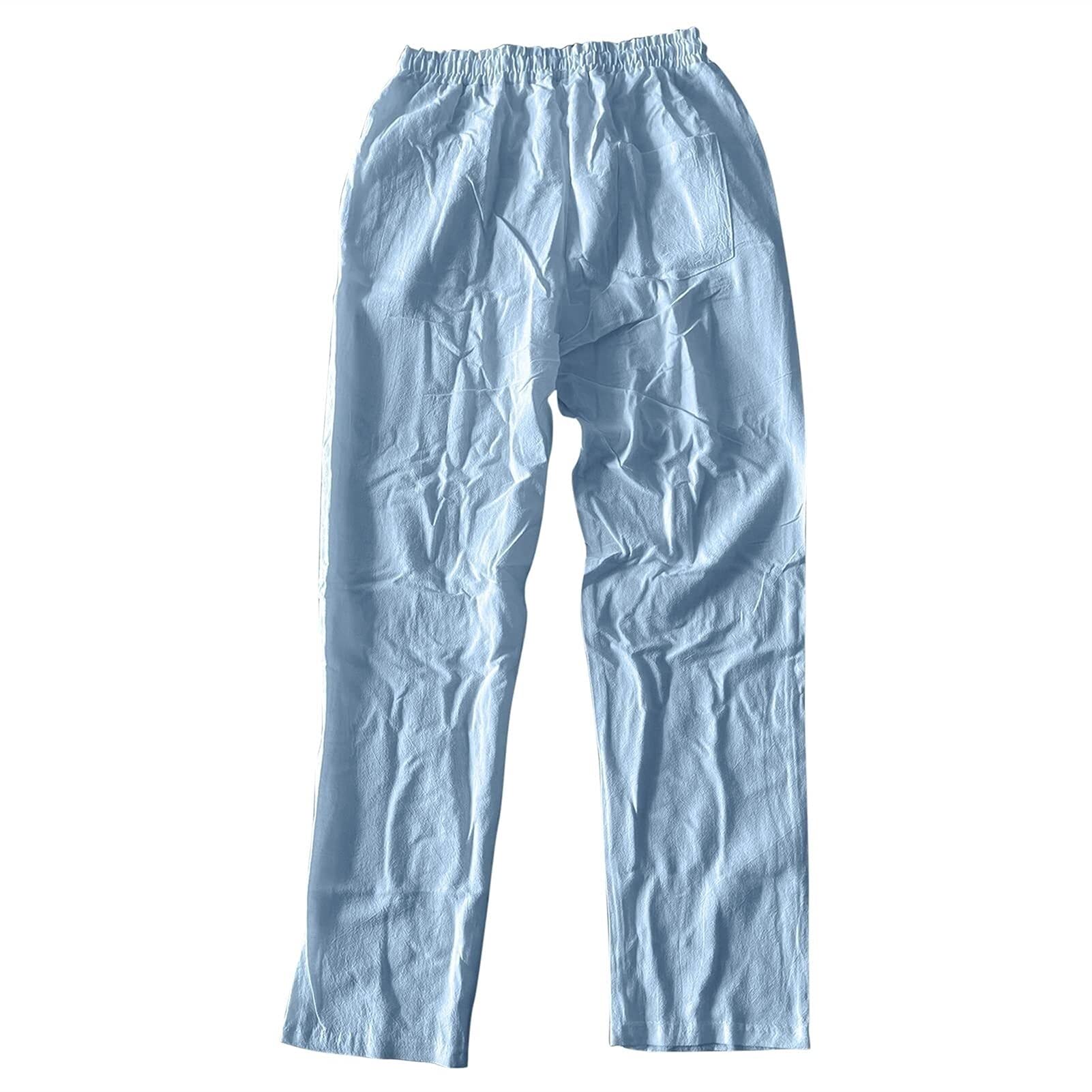 Pantaloni Di Lino Da Uomo, Lunghi, Leggeri E Ariosi, Pantaloni Estivi Eleganti, Vestibilità Ampia, Pantaloni For Il Tempo Libero, Pantaloni Estivi Lunghi E Larghi ( Color : Light blue , Size : L )
