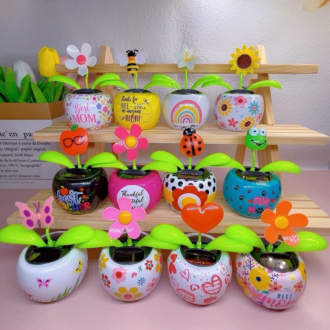 Solar Dancing Flower, Flower Solar Powered Dancing in Colorful Shape Flip Flap Animated Bobblehead Dancer Window Sun Catcher Car Dashboard Decor Solar Power Kits,Learning and Education